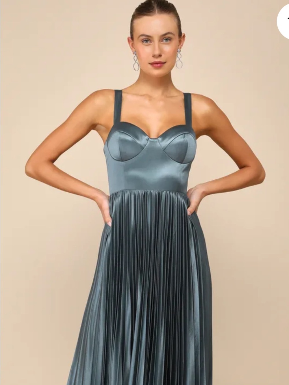 NWT Lulus Luxurious Flair Blue Grey Satin Pleated Bustier Wedding Guest Dress, M